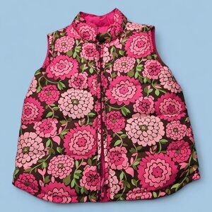 Lilly Pulitzer Reversible Puffer Vest Girls Pink Brown Floral Quilted‎ XS-S